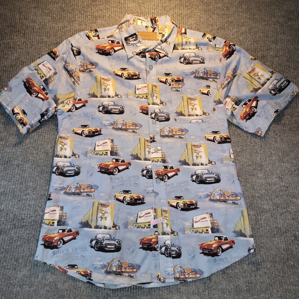 Clearwater Outfitters Mens XL Vtg Corvette Drive-In Shirt Blue Short Sleeve